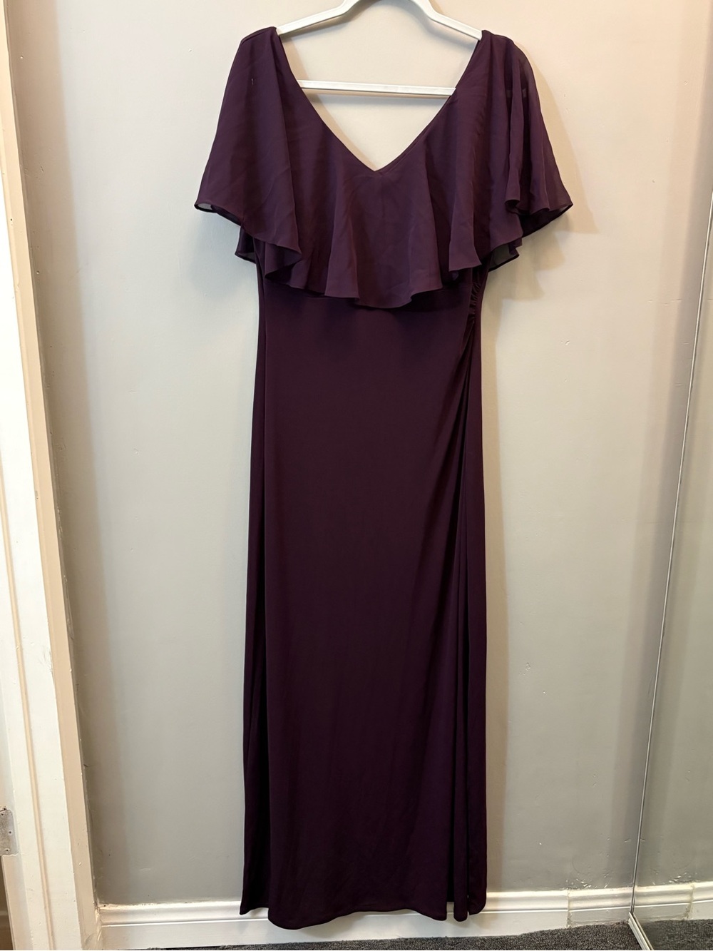 Elegant Plum Maxi Dress with Flutter V-Neck